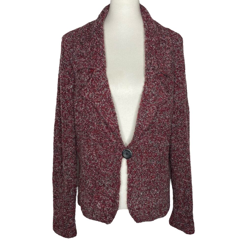 Coldwater Creek Red Knit Cardigan Boucle Wool Blend Textured Sz XL 16 Lagenlook